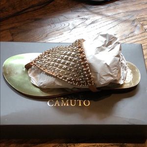 Vince Camuto gold and tan Mombo Sandal